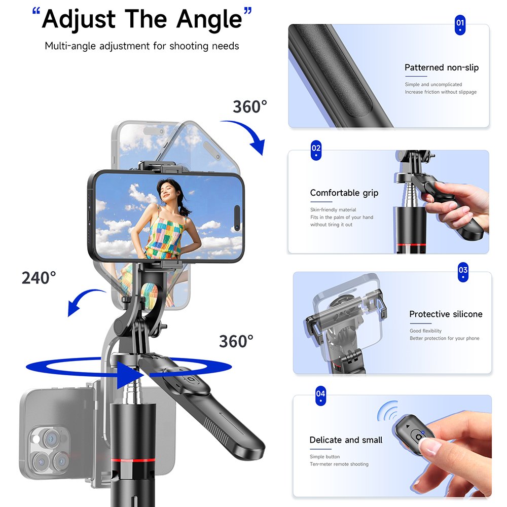 Perche Selfie Trépied F16 — Stabilisateur 360°, Hauteur 170cm, Télécommande Bluetooth – Image 3