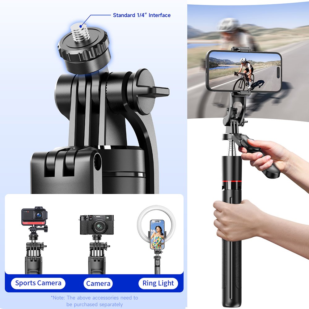 Perche Selfie Trépied F16 — Stabilisateur 360°, Hauteur 170cm, Télécommande Bluetooth – Image 6